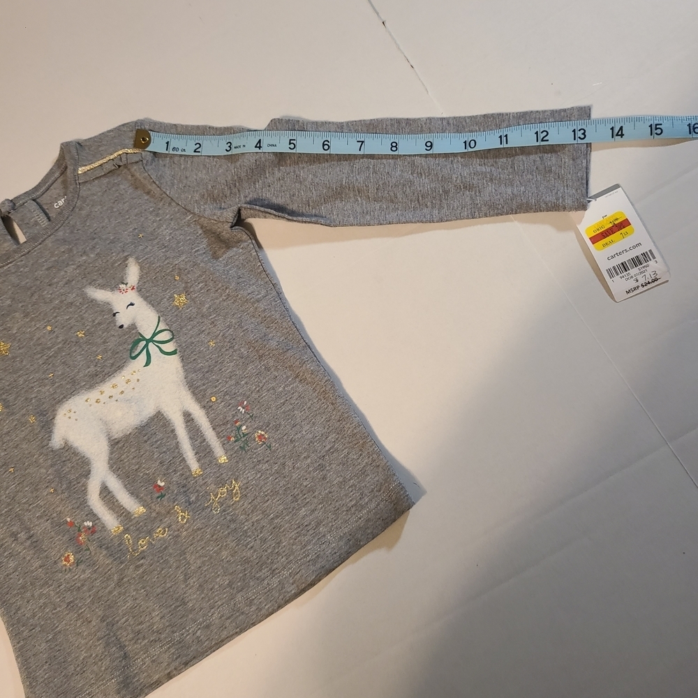 Carters Cute Festive Girls Reindeer Shirt With Glitter NWT Size 3/3T - Picture 9 of 10